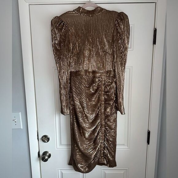 LAVISH ALICE GOLD SEQUIN OPEN BACK DRESS - SIZE 12 long sleeve midi bow detail - Picture 5 of 5